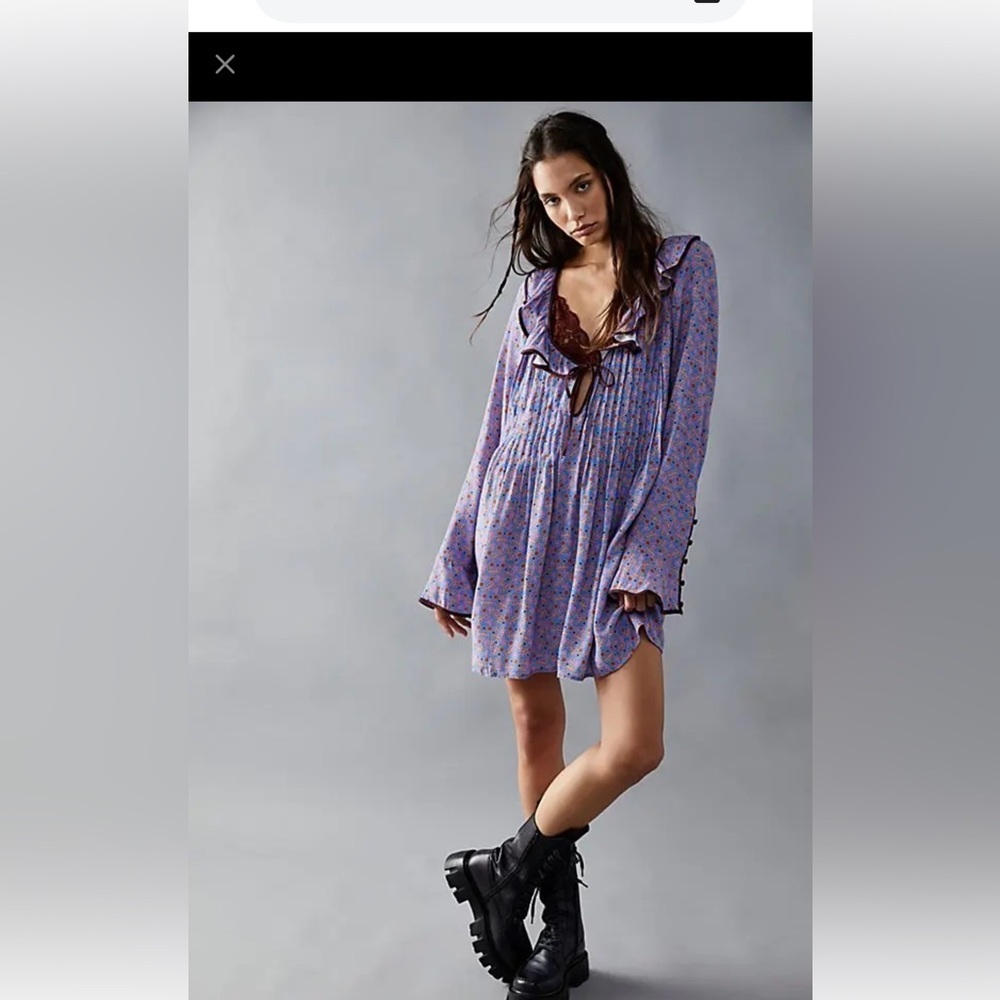 Free People Purple Floral Mini Dress M-L